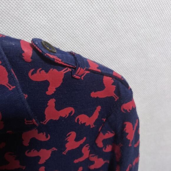 Copper Key Navy Blue Red Rooster Novelty Knit Button Blouse  3/4 Sleeve Size S - Picture 6 of 7